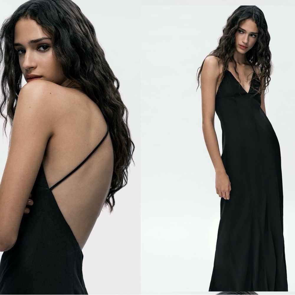 Zara black v-neck spaghetti strap long maxi dress Sz XL NWT - Picture 3 of 12
